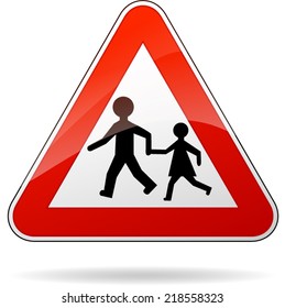 Vector illustration of triangle traffic sign for beware pedestrians
