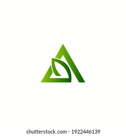 ilustración vectorial de triángulos y hojas que forman la letra A para icono, símbolo o logotipo. letra plana A y logotipo de hoja. logotipo ambientalista