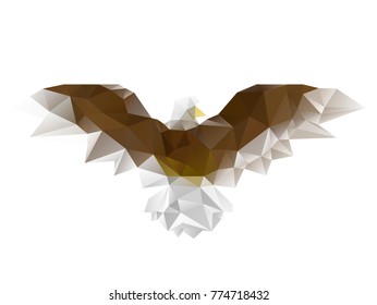 Vector illustration of triangles and low poly geometric figures in shape of eagle bird isolated on white background.