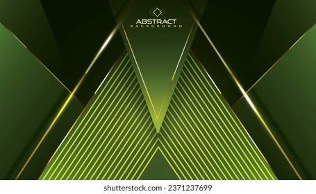 vector illustration triangles shapes dark and green color geometric digital 3D background design element and golden lines, abstract modern and creative wallpaper and cover design.