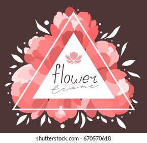 Vector illustration of a triangular frame with pink flowers. Great for prints, site, posters, postcards, invitation and any your design.