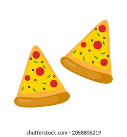 Vector Illustration of triangular pizza slices. Simple food icon in sliced pizza isolated on white background for web apps and mobile concept. isolated on white background, simple design. two slices