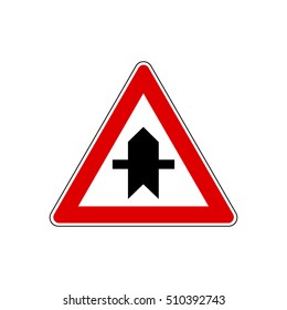 Vector illustration of triangular sign for Intersection with a secondary road traffic sign, Crossroads Sign