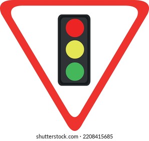 Vector illustration of a triangular traffic signal sign with a traffic light