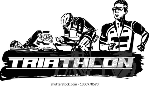 the vector illustration of the triathlon athletes swimming cycling and running
