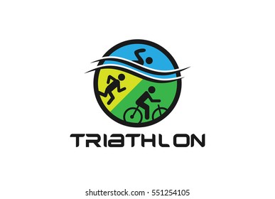 Vector illustration for Triathlon competition with Running, Swimming and Cycling. flat design.