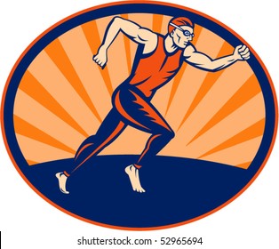 vector illustration of a Triathlon runner running sign set inside an ellipse.