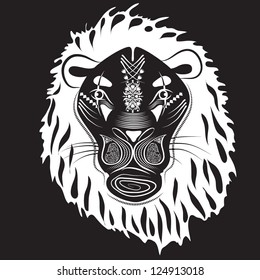 Vector illustration of a tribal animal - Lion - in graphic style