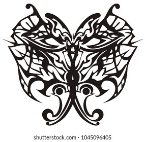 Vector illustration of tribal butterfly for adults coloring books. Fantastic butterfly wings in zenart style. Coloring page for adults