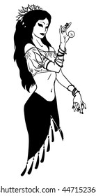Vector Illustration of Tribal Dancer or Indian Dancer Girl in Hand Drawn Style.