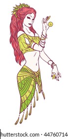 Vector Illustration of Tribal Dancer or Indian Dancer Girl in Hand Drawn Style.