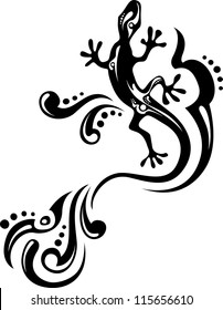 Vector illustration of tribal lizard. Black and white.