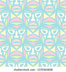 Vector Illustration. Tribal Seamless Pattern with Color Masks for Poster or Banner. Ethnic Seamless Background with Color Trible Ritual Masks for your Design. Vector Texture.