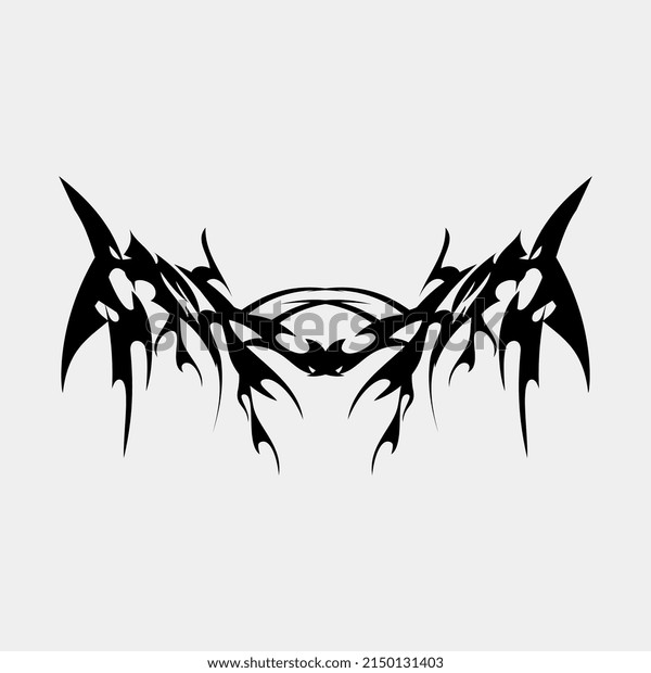 vector illustration of tribal tattoo, scary,\
sharp, monster, wings, metal, gothic, floral, henna, decoration,\
creative, symmetrical