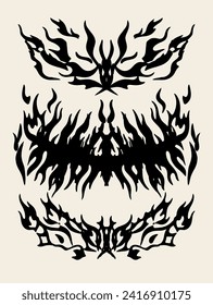 Vector illustration of tribal tattoos for body decoration, chest and back tattoo. Neo-tribal Cybersigilism style figures.
