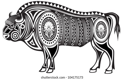 Vector illustration of a tribal totem animal - Bison