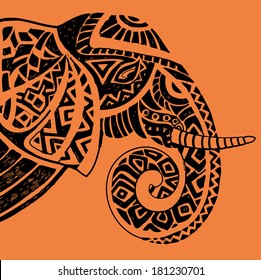 Vector illustration of a tribal totem animal - Elephant - in graphic style