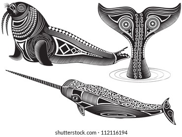 Vector illustration of a tribal totem animals