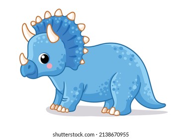 Vector illustration with triceratops on a white background. Cute dinosaur in cartoon style.