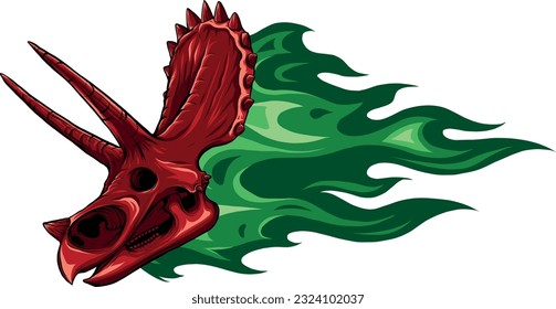 vector illustration of triceratops skull with flames