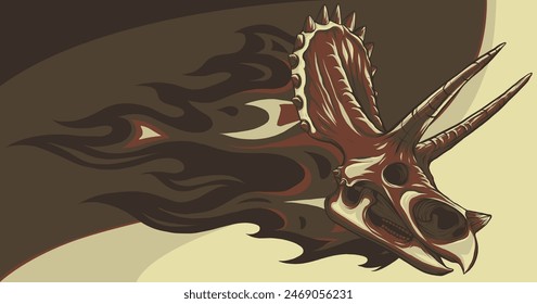 vector illustration of triceratops skull with flames