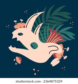 Vector illustration of a triceratops skull with a flower.