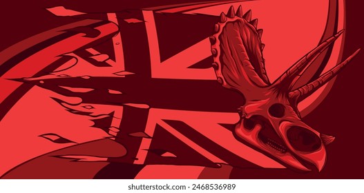 vector illustration of triceratops skull with united kingdom flag