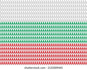 Vector illustration - tricolor Bulgarian national flag close-up isolated - texture - little men holding hands and standing in rows. Concept - state symbols and patriotism