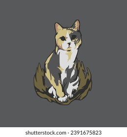 Vector illustration of tricolor cat.