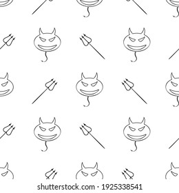 Vector illustration. Trident and devil doodle isolated on white background. Seamless pattern.