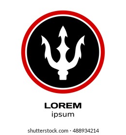 Vector illustration of a trident logo in a black circle with a red circle on a white background web site design element