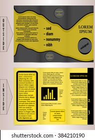 Vector illustration of the tri-fold brochure for business in yellow theme.