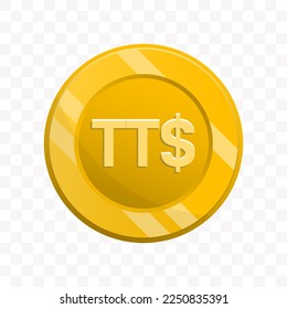 Vector illustration of Trinidad and Tobago Dollar coin in gold color on transparent background (PNG).