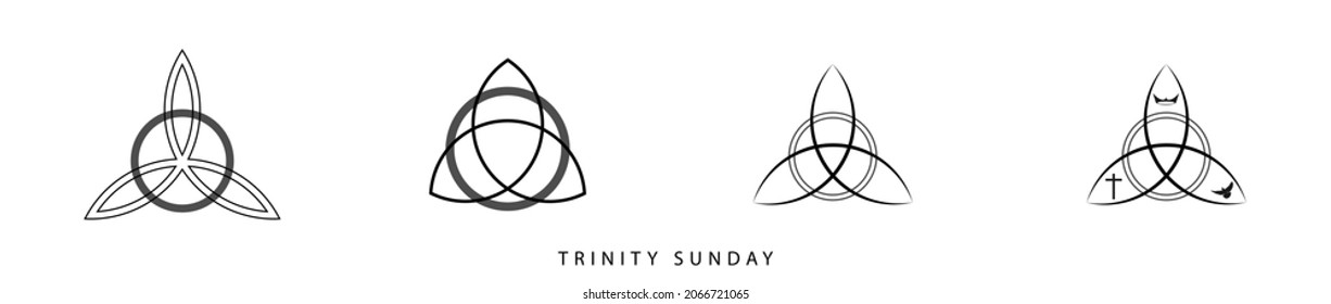 Vector Illustration Of Trinity Sunday, The First Sunday After Pentecost In The Western Christian. Holy Trinity Icon Set.