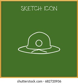 Vector Illustration Of Trip Symbol On Summer Headgear Doodle. Premium Quality Isolated Beach Hat Element In Trendy Flat Style.