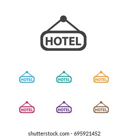 Vector Illustration Of Trip Symbol On Inn Icon. Premium Quality Isolated Signboard Element In Trendy Flat Style.