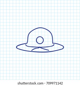 Vector Illustration Of Trip Symbol On Summer Headgear Doodle. Premium Quality Isolated Beach Hat Element In Trendy Flat Style.