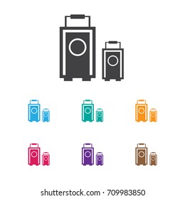 Vector Illustration Of Trip Symbol On Baggage Icon. Premium Quality Isolated Luggage Element In Trendy Flat Style.