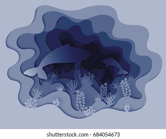 Vector illustration of a trip of whales