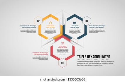 Ilustración vectorial de Triple Hexagon United Infographic Design.