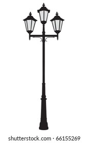 Vector illustration of a triple old-fashioned street lamppost