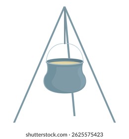 Vector illustration of a tripod cooking pot for campfire meals, isolated on white background