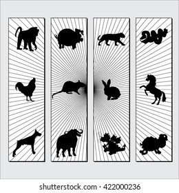 Vector illustration of the triptych with 12 animals of Chinese calendar