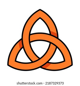Vector illustration of triquetra symbol on a white background. Celtic triple knot with orange color and black outline.