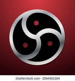 Vector illustration of triskelion bdsm symbol on red background