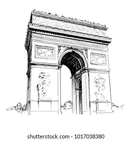 Imagen vectorial del Arco de Triunfo en París. El monumento más visitado del centro de la ciudad. Punto de referencia de París para turistas. Concepto de viaje y avistamiento