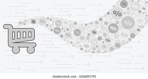 vector illustration of trolley with discount and percentages flow for online shopping and retail shops banners
