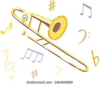 Vector illustration of a trombone. Classical musical instruments. Warm and golden colors