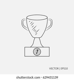 Vector illustration: Trophy cup. Flat design. Drawings for children, coloring pages