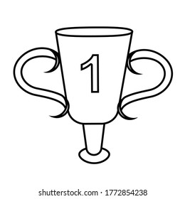 Vector illustration of a trophy cup. Outline flat goblet for icon and logo. The winner comes first.